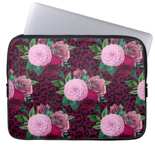 Cheetah Leopard Floral Flower Pattern Laptop Sleeve