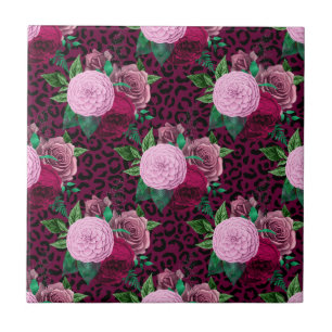 Cheetah Leopard Floral Flower Pattern Tile