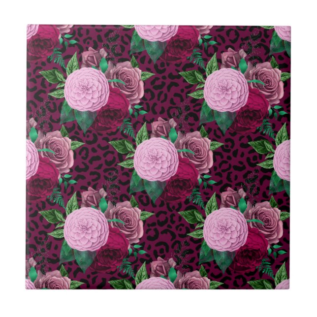 Cheetah Leopard Floral Flower Pattern Tile (Front)