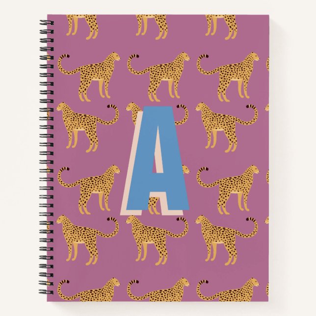 Cheetah, leopard monogrammed pink  notebook (Front)