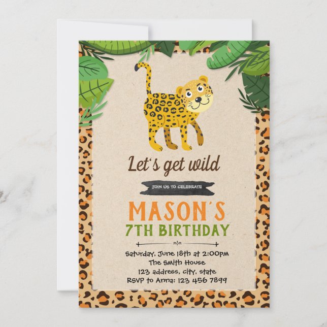 Cheetah leopard party birthday invitation (Front)