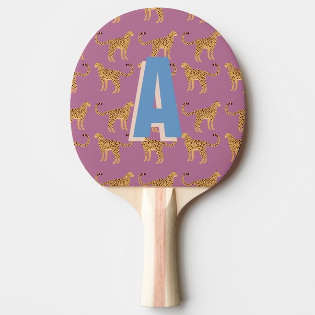 Cheetah, leopard pink monogrammed ping pong paddle (Front)