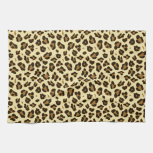 Cheetah Leopard Print Black Brown Spots Pattern Kitchen Towel