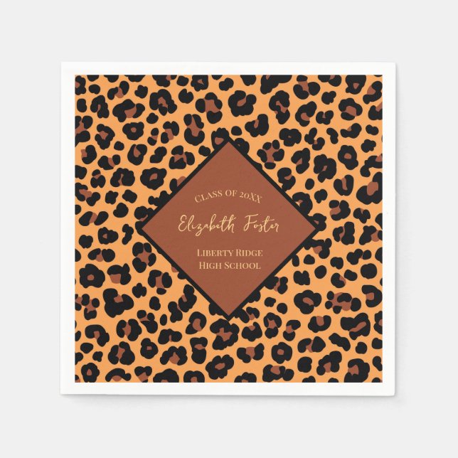Cheetah Leopard Print Graduation Party Napkin (Front)
