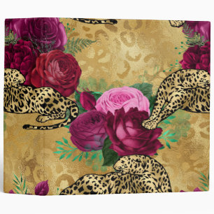 Cheetah Leopard Red Rose Floral Flower Pattern Binder