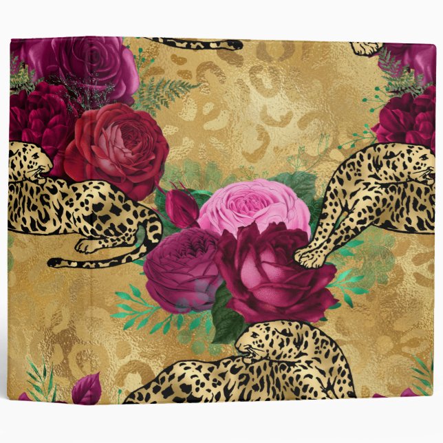 Cheetah Leopard Red Rose Floral Flower Pattern Binder (Front/Spine)