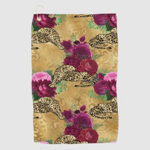Cheetah Leopard Red Rose Floral Flower Pattern Golf Towel