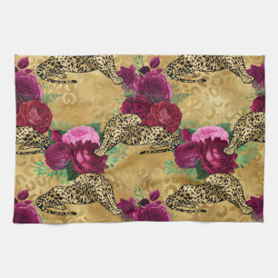 Cheetah Leopard Red Rose Floral Flower Pattern Kitchen Towel