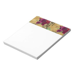 Cheetah Leopard Red Rose Floral Flower Pattern Notepad