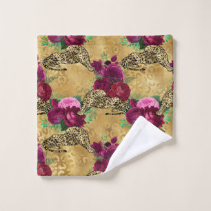 Cheetah Leopard Red Rose Floral Flower Pattern Wash Cloth