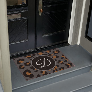 Cheetah Leopard Spotted Animal Print Grey Initial Doormat