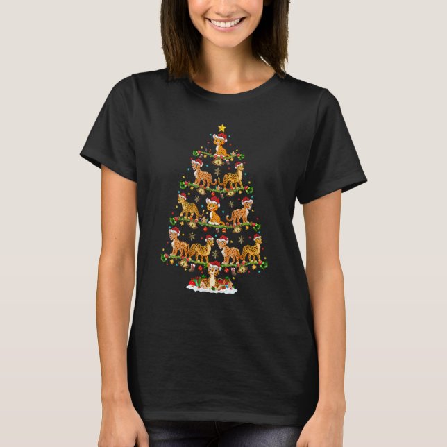 Cheetah   Lights Xmas Santa Cheetah Christmas Tree T-Shirt (Front)