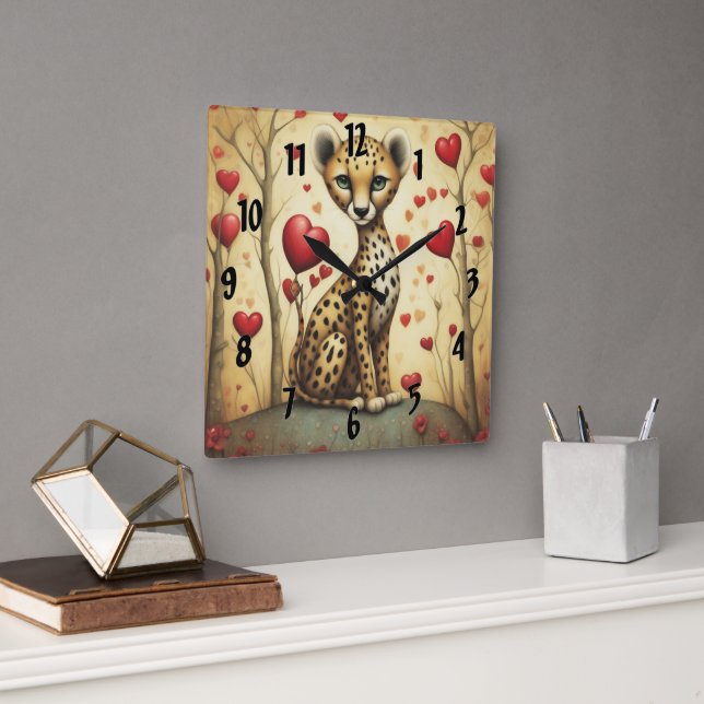 Cheetah Love 3 Square Wall Clock (Office)