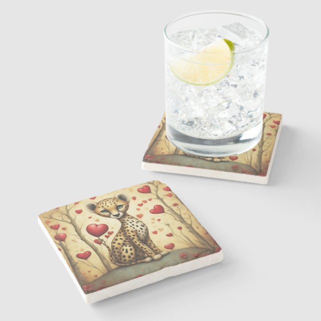 Cheetah Love 3 Stone Coaster (Side)