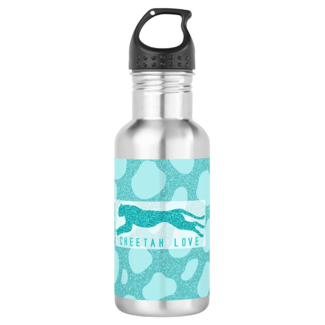 Cheetah Love - Turquoise Glitters Simulated  532 Ml Water Bottle (Front)