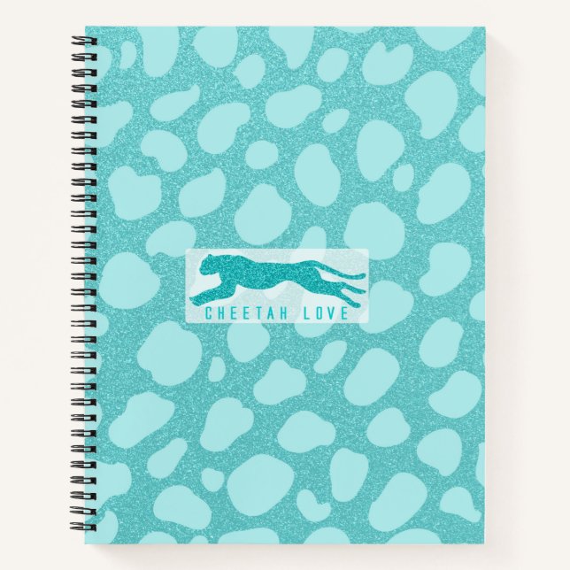 Cheetah Love - Turquoise Glitters Simulated Notebook (Front)