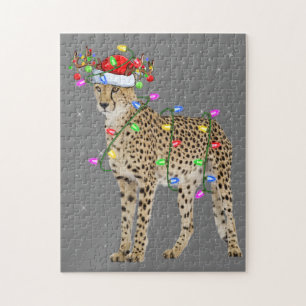 Cheetah Lover Xmas Lighting Santa Cheetah Christma Jigsaw Puzzle
