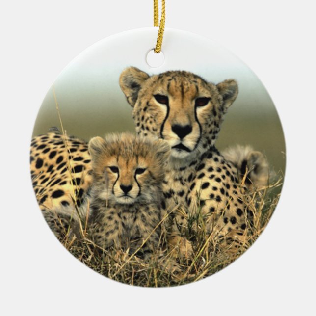 Cheetah Mom and Cub Ornament (Front)