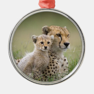 CHEETAH MOM ET BÉBÉ ORNEMENT DE NOËL