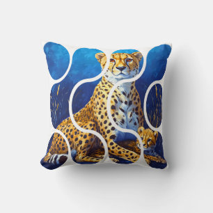 Cheetah Mother and Cub Wildlife Design Throw Pillow