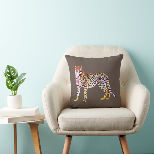 Cheetah Mother with Cubs Motif Predator Cat Animal Throw Pillow (Chair)