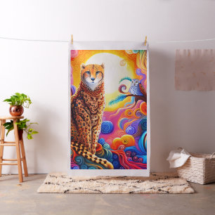 Cheetah & Owl in Sun Colourful Cheater Quilt Panel Fabric