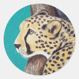 Cheetah Painting Classic Round Sticker