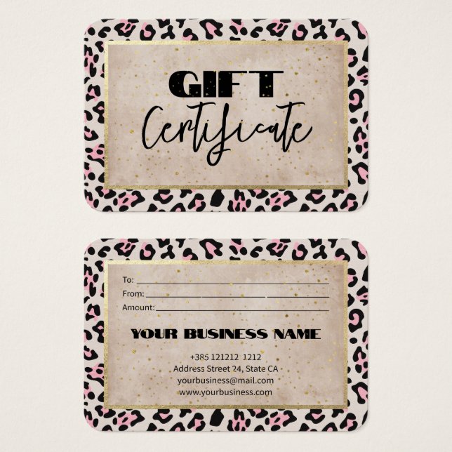 Cheetah Pattern And Gold Vintage Gift Certificate (Front & Back)
