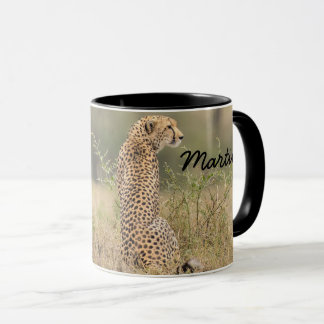 Cheetah Personalize Name Black Interior Gift Mug