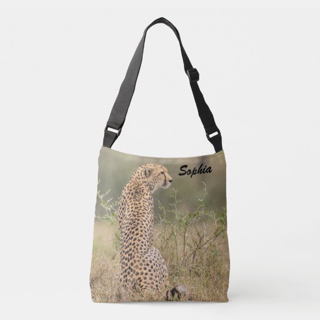Cheetah Photo Natural Setting Personalize Name Crossbody Bag (Front)