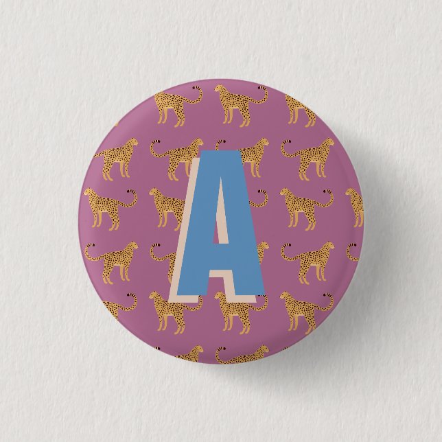 Cheetah, pink leopard monogrammed 1 inch round button (Front)