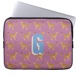 Cheetah, pink leopard monogrammed laptop sleeve