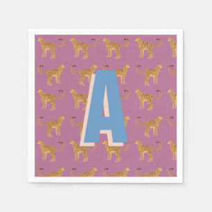Cheetah, pink leopard monogrammed napkin