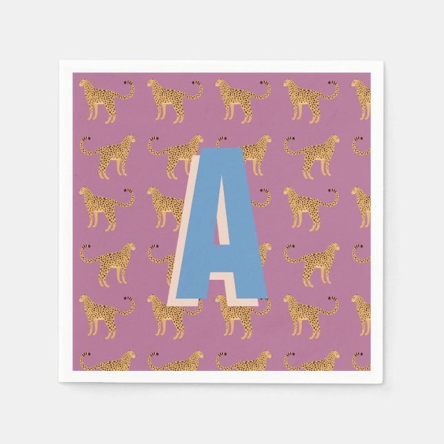 Cheetah, pink leopard monogrammed napkin (Front)