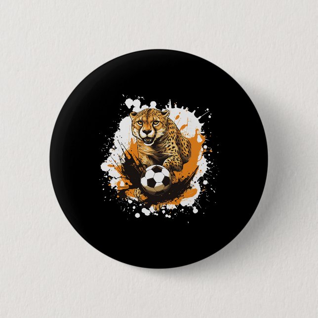 Cheetah Playing Soccer Funny Animal  2 Inch Round Button (Front)