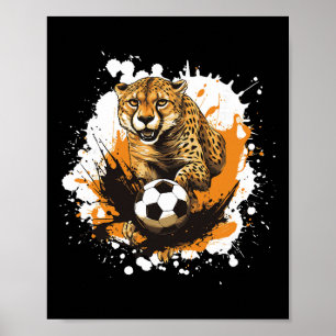Cheetah Playing Soccer Funny Animal Poster