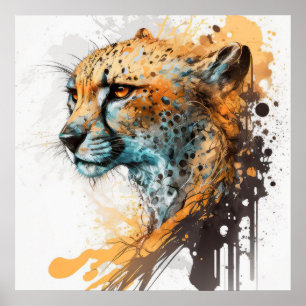 Cheetah Portrait Animal Painting Wildlife Outdoor Poster