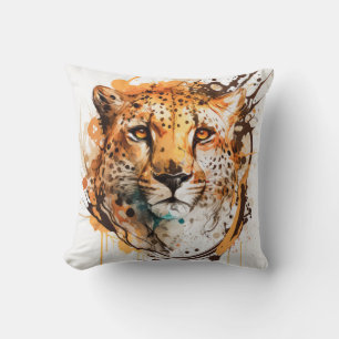 Cheetah Portrait Animal Painting Wildlife Outdoor Throw Pillow