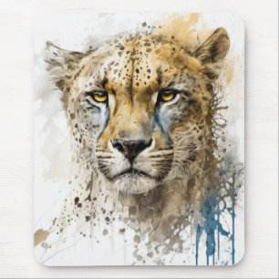 Cheetah Portrait Animal Painting Wildlife Outdoors Mouse Pad
