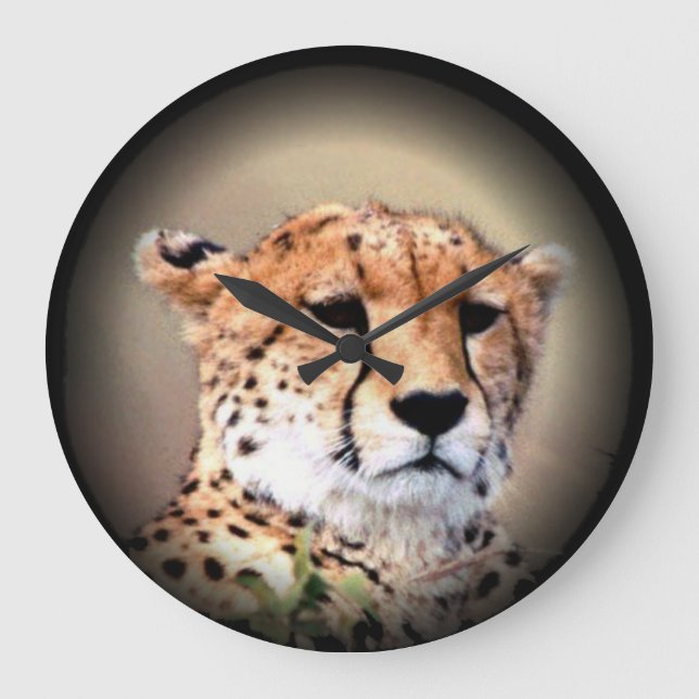 Cheetah Portrait by Full Moon: Nature's Grace Large Clock (Front)