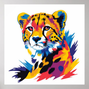 Cheetah Portrait Illustration Watercolour Painting Poster