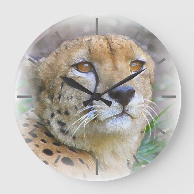 Cheetah portrait large clock (Front)