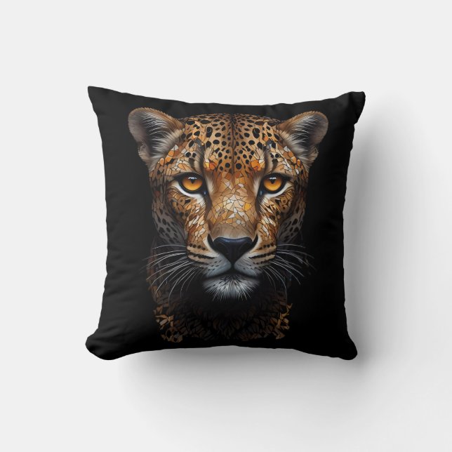 Cheetah Portrait on black Throw Pillow (Front)