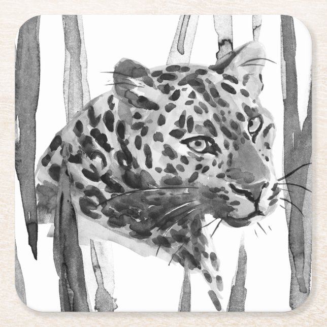 Cheetah Portrait Square Paper Coaster (Front)