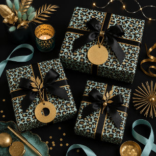 Cheetah Print Blue Background Wrapping Paper Sheet