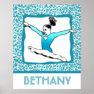 Cheetah Print Gymnastics in Turquoise w/ Monogram