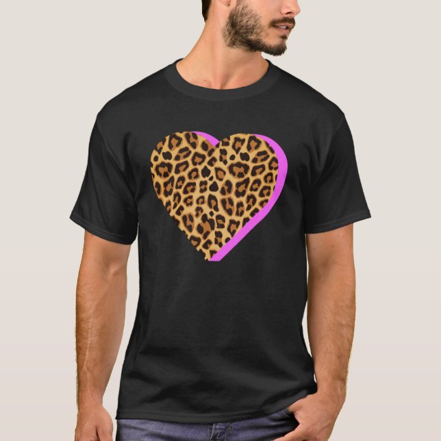 CHEETAH Print HEART Leopard Animal Pink Shadow Gra T-Shirt (Front)
