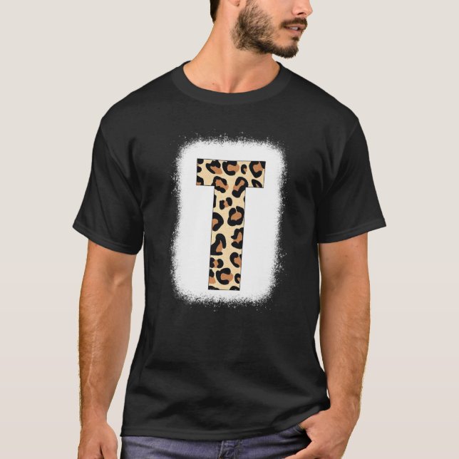 Cheetah Print Letter T  Initial Letter T Leopard B T-Shirt (Front)