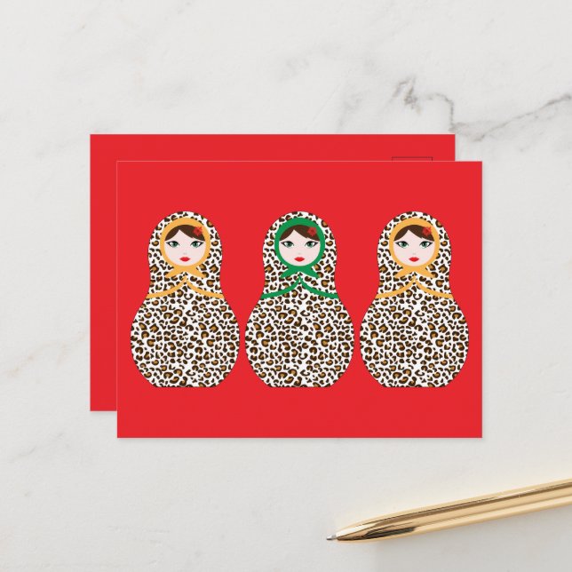 Cheetah Print Matryoshka Carte postale (Devant/Arrière en situation)