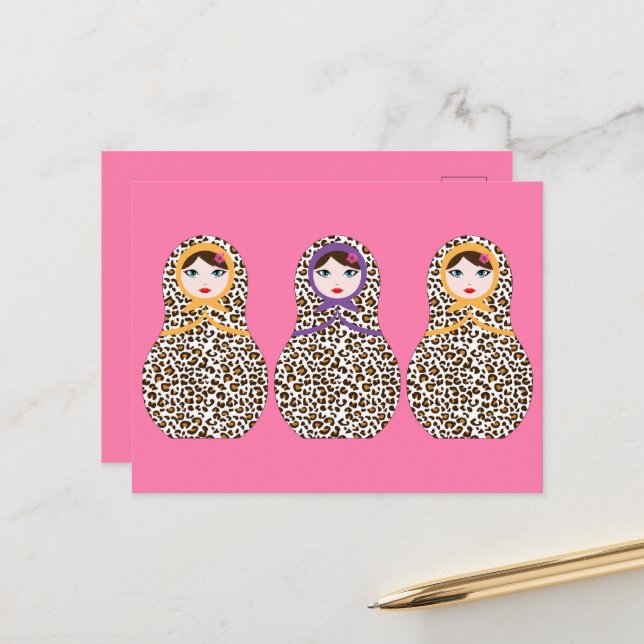 Cheetah Print Matryoshka Postcard  (Front/Back In Situ)